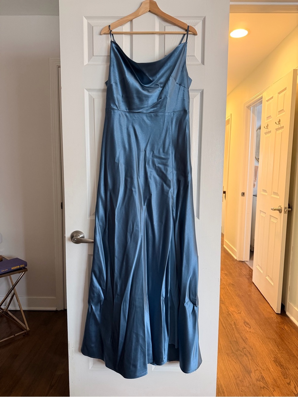 Satin Slip Maxi Dress in Steel Blue